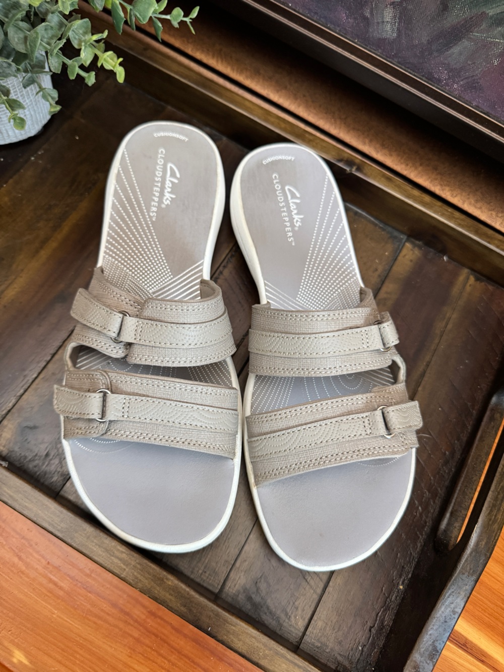 Cloudsteppers by Clarks Gray Multi-Strap Slide Sandals